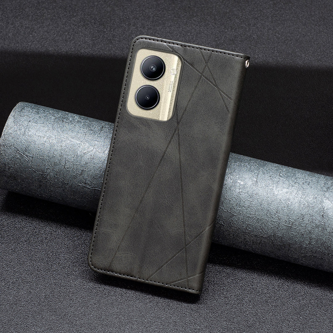 Imprinting Pattern Phone Shell for Realme C33 2023 4G / C33 4G PU Leather Card Holder Splicing Phone Stand Cover