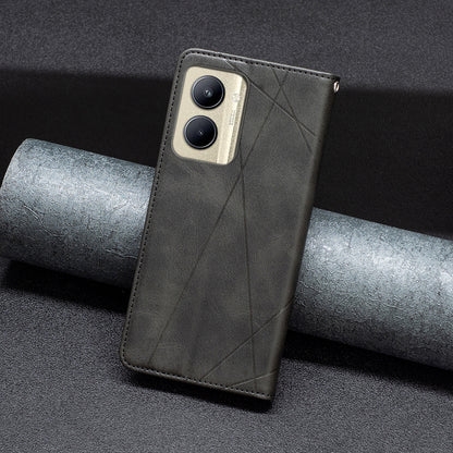 Imprinting Pattern Phone Shell for Realme C33 2023 4G / C33 4G PU Leather Card Holder Splicing Phone Stand Cover