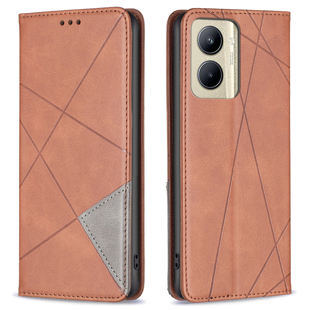 Imprinting Pattern Phone Shell for Realme C33 2023 4G / C33 4G PU Leather Card Holder Splicing Phone Stand Cover