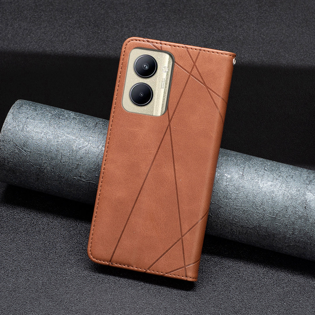 Imprinting Pattern Phone Shell for Realme C33 2023 4G / C33 4G PU Leather Card Holder Splicing Phone Stand Cover