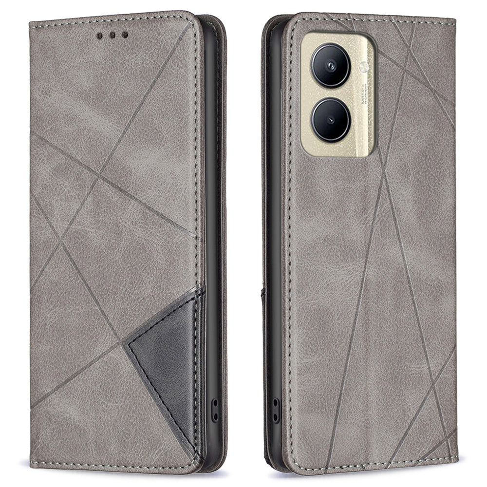 Imprinting Pattern Phone Shell for Realme C33 2023 4G / C33 4G PU Leather Card Holder Splicing Phone Stand Cover