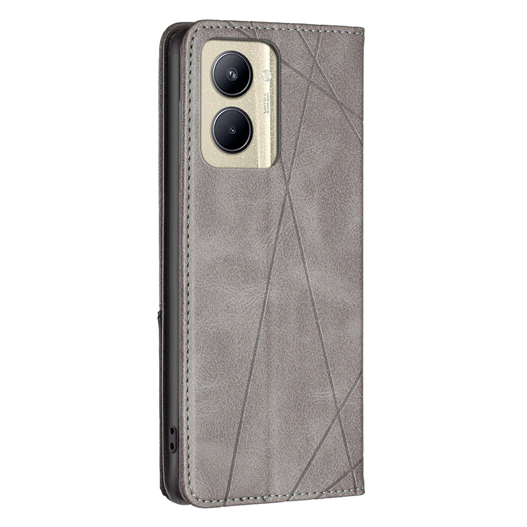 Imprinting Pattern Phone Shell for Realme C33 2023 4G / C33 4G PU Leather Card Holder Splicing Phone Stand Cover