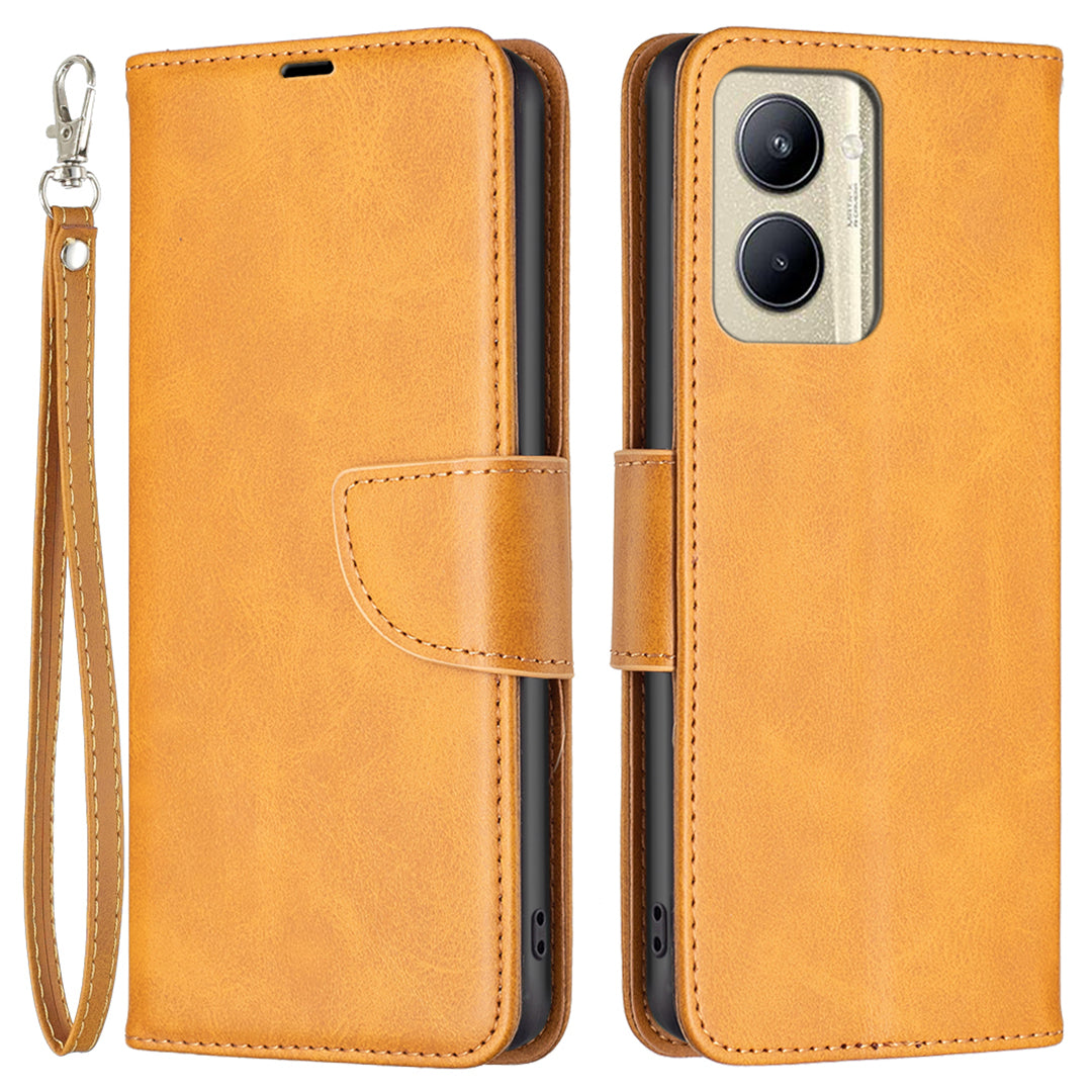 For Realme C33 2023 4G / C33 4G Solid Color Wallet Protective Shell Textured PU Leather Stand Phone Case