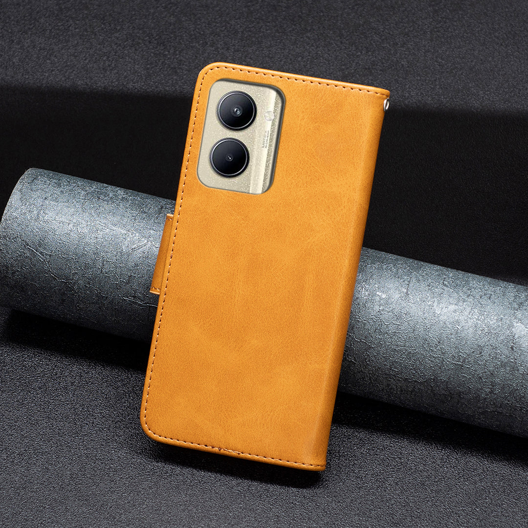 For Realme C33 2023 4G / C33 4G Solid Color Wallet Protective Shell Textured PU Leather Stand Phone Case