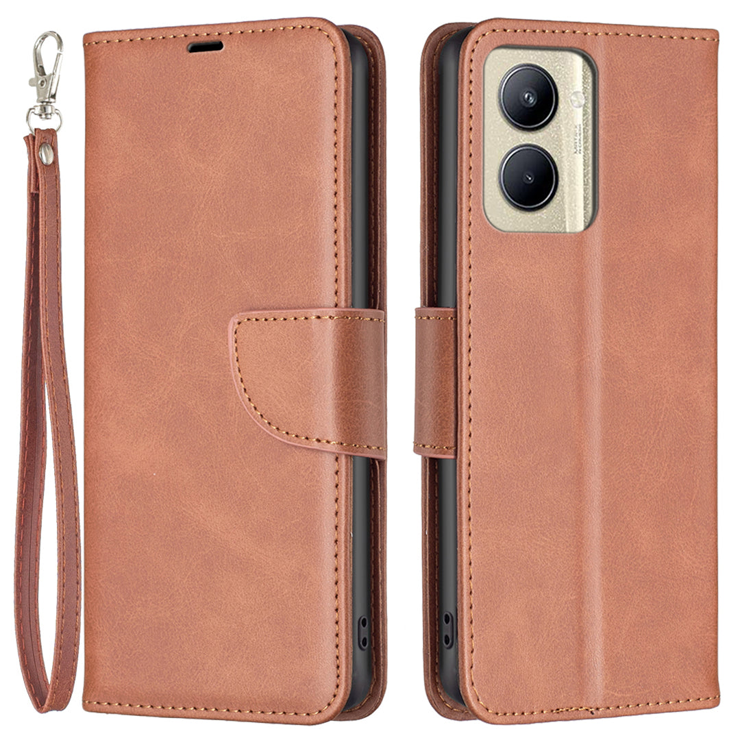 For Realme C33 2023 4G / C33 4G Solid Color Wallet Protective Shell Textured PU Leather Stand Phone Case