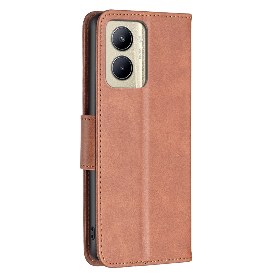For Realme C33 2023 4G / C33 4G Solid Color Wallet Protective Shell Textured PU Leather Stand Phone Case