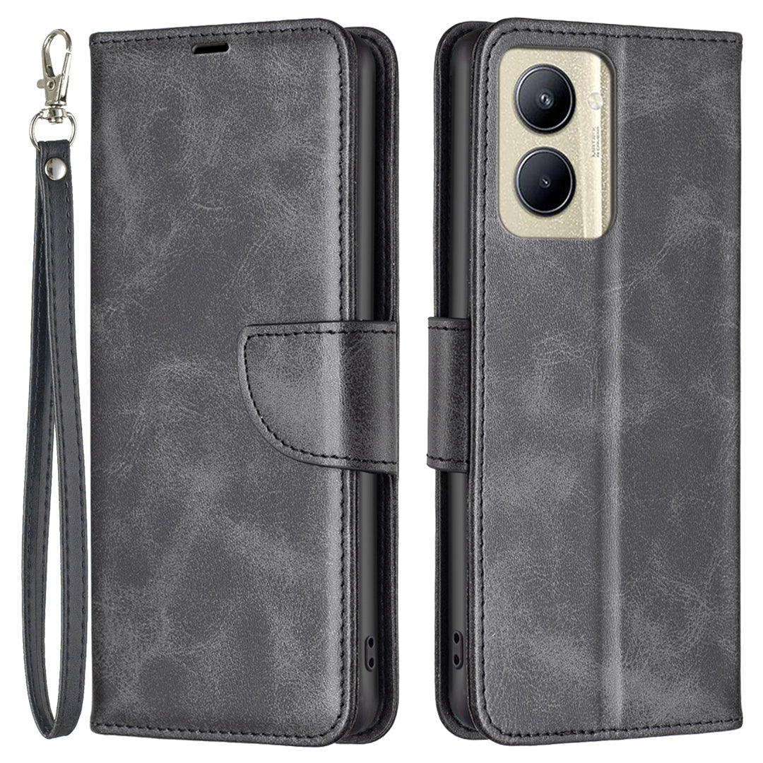 For Realme C33 2023 4G / C33 4G Solid Color Wallet Protective Shell Textured PU Leather Stand Phone Case