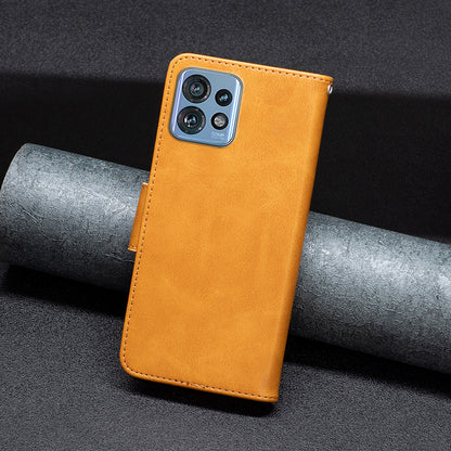 For Motorola Edge 40 Pro 5G / Moto X40 5G Solid Color Wallet Shell Textured PU Leather Stand Phone Case