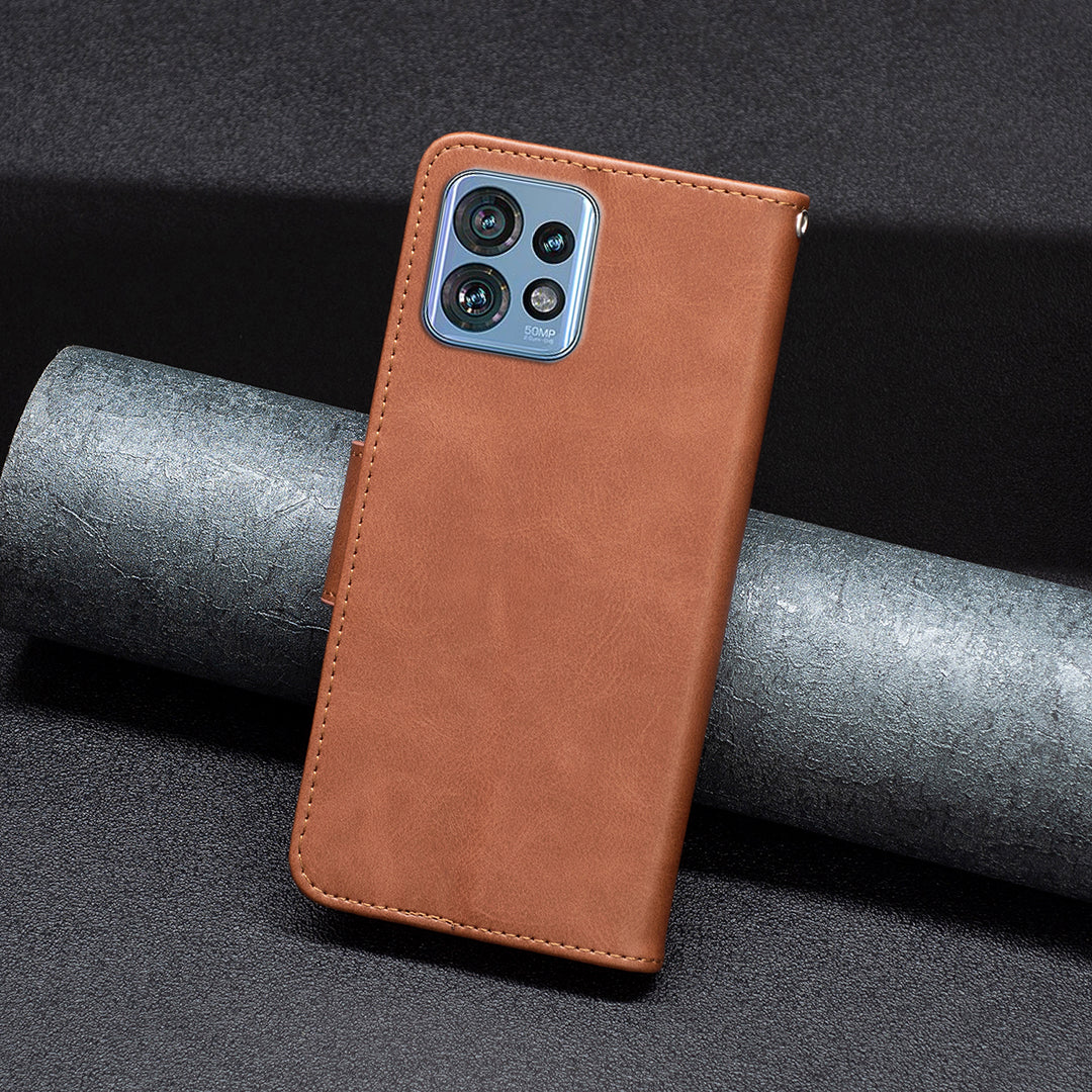 For Motorola Edge 40 Pro 5G / Moto X40 5G Solid Color Wallet Shell Textured PU Leather Stand Phone Case