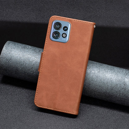 For Motorola Edge 40 Pro 5G / Moto X40 5G Solid Color Wallet Shell Textured PU Leather Stand Phone Case