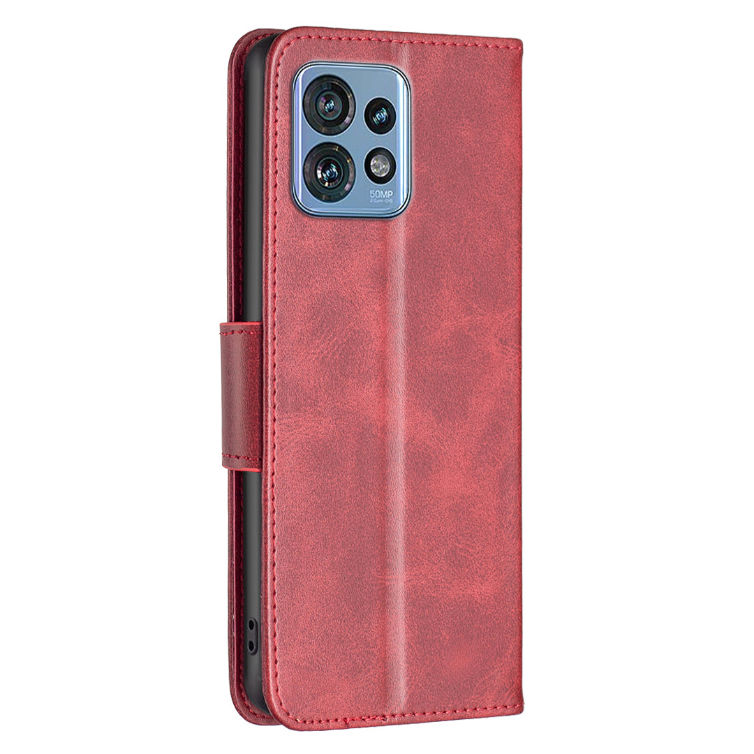 For Motorola Edge 40 Pro 5G / Moto X40 5G Solid Color Wallet Shell Textured PU Leather Stand Phone Case