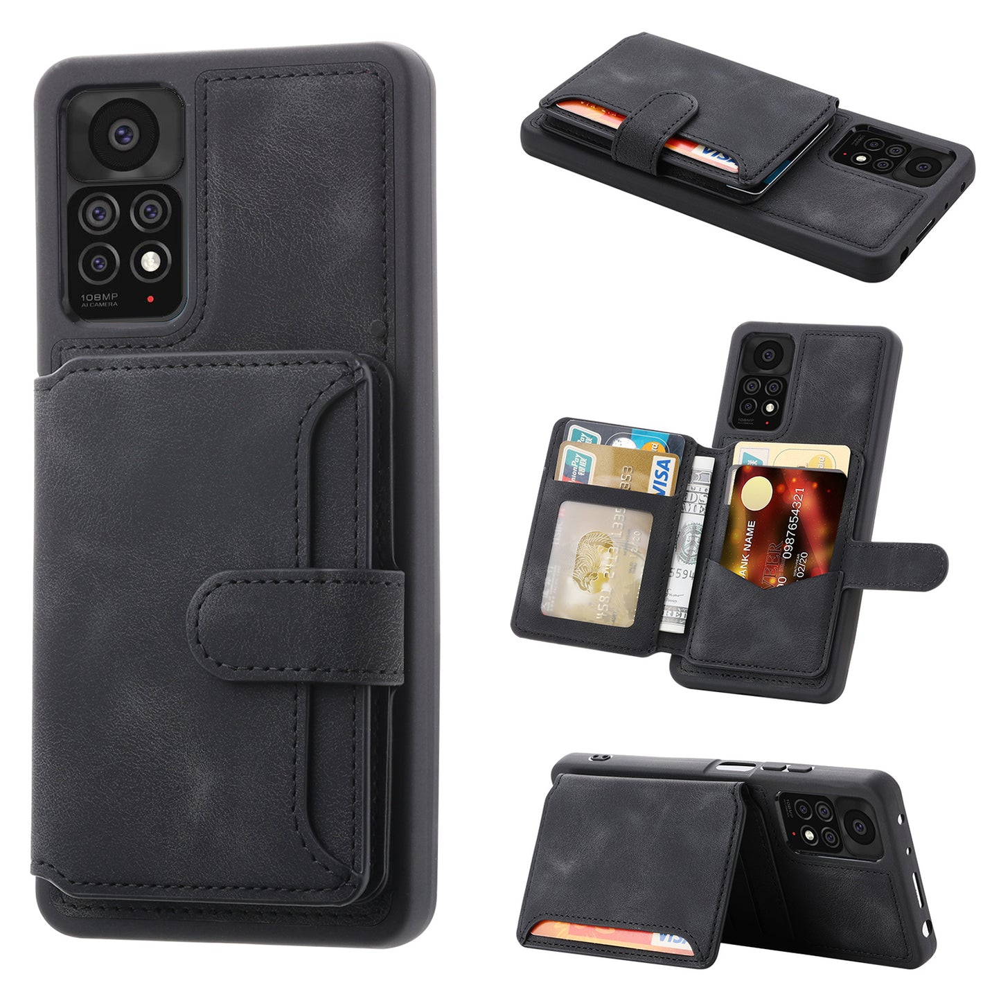 For Xiaomi Redmi Note 11 4G (Qualcomm) / Note 11S 4G RFID Blocking Phone Case Kickstand Wallet Leather+TPU Cover