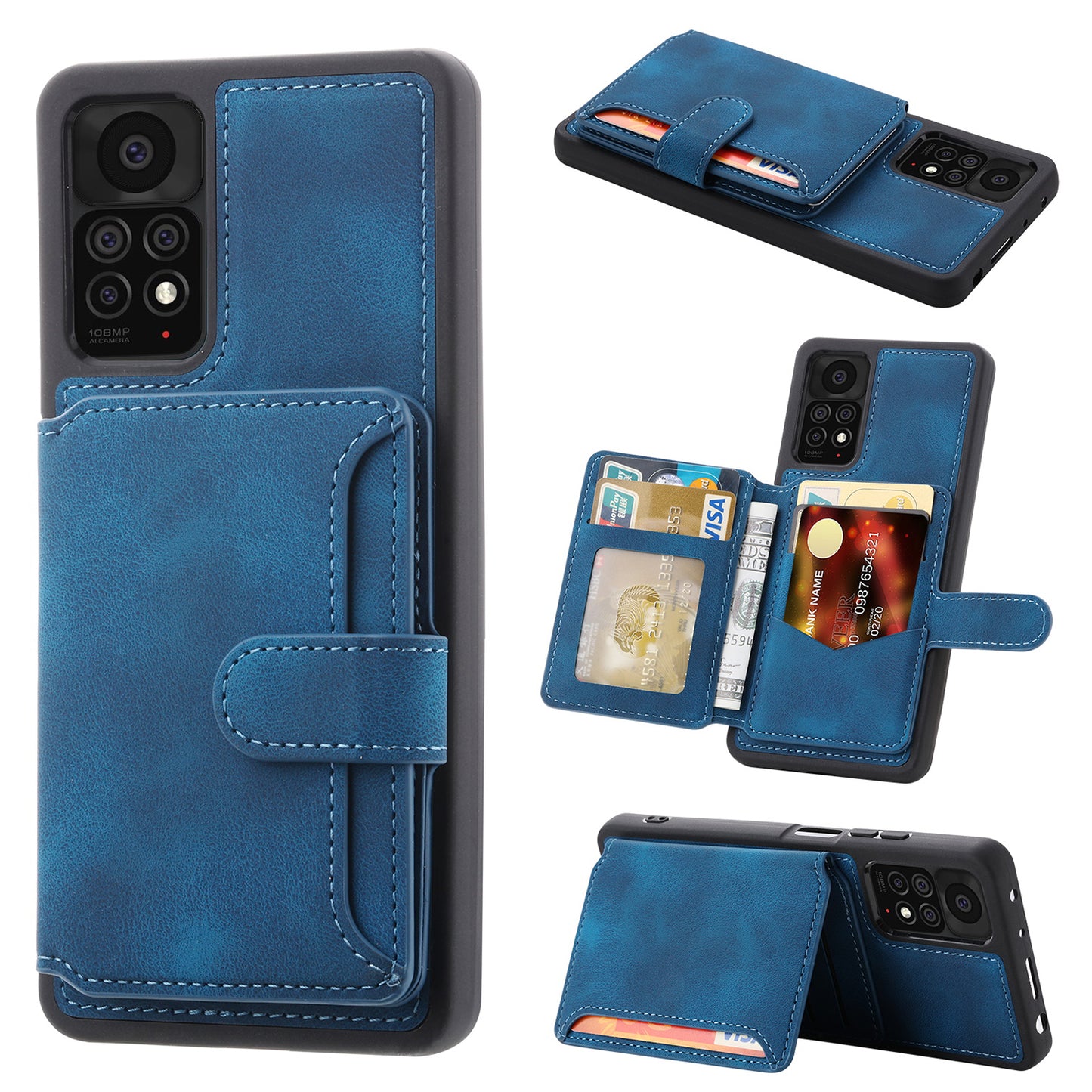 For Xiaomi Redmi Note 11 4G (Qualcomm) / Note 11S 4G RFID Blocking Phone Case Kickstand Wallet Leather+TPU Cover