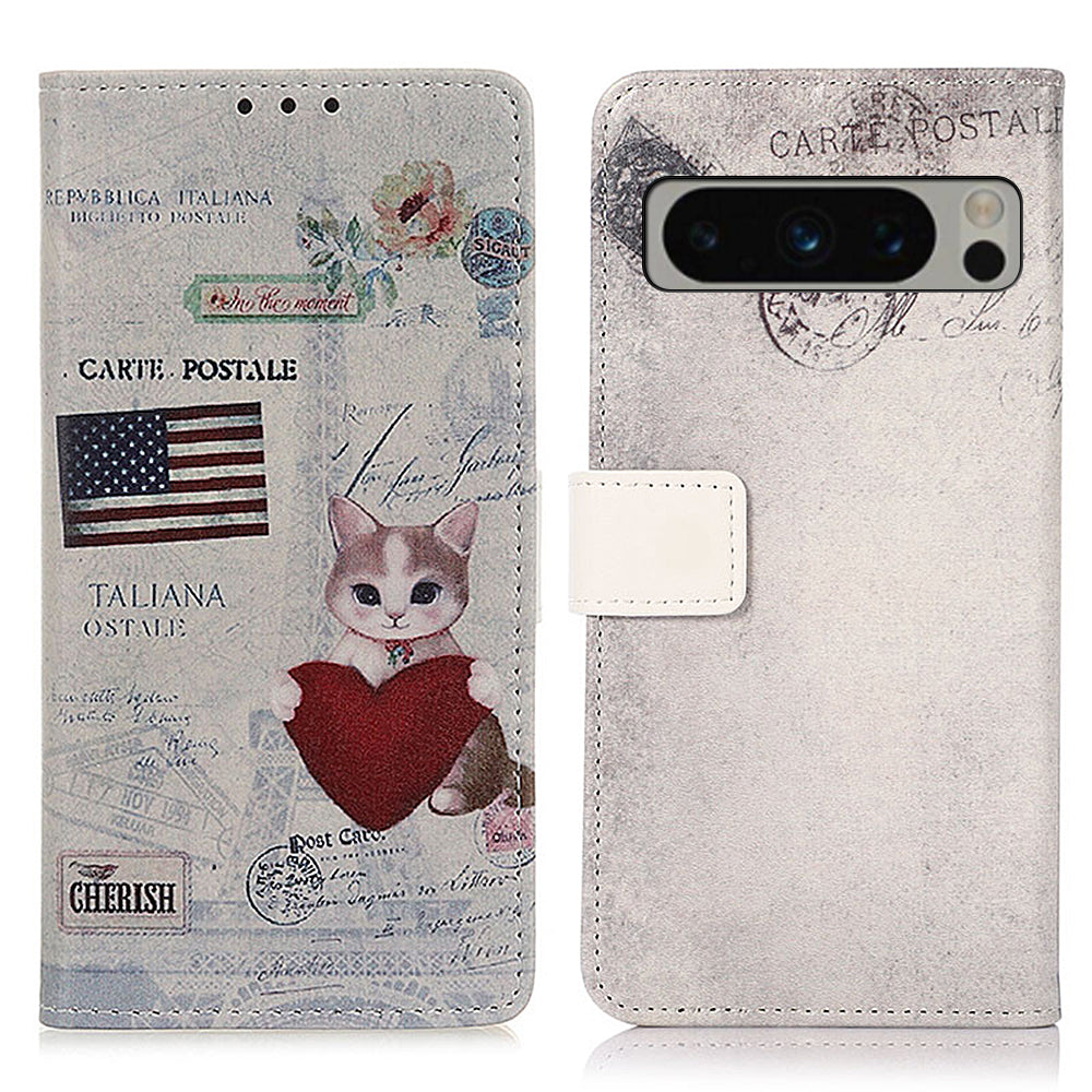 Leather Phone Case for Google Pixel 8 Pro , Stand Wallet Pattern Printing Phone Cover Shell