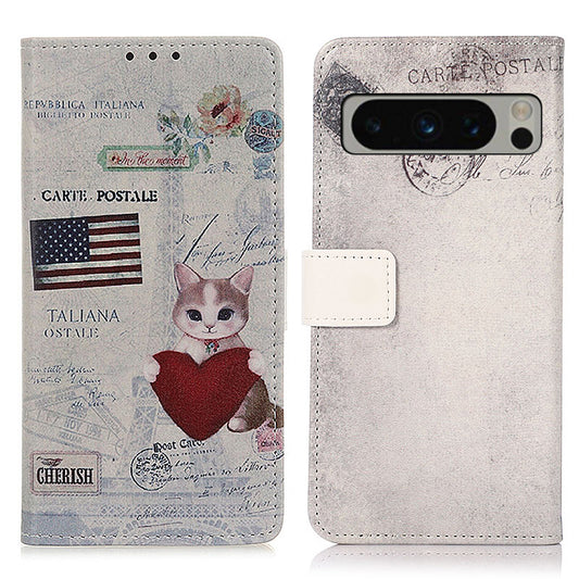 Leather Phone Case for Google Pixel 8 Pro , Stand Wallet Pattern Printing Phone Cover Shell