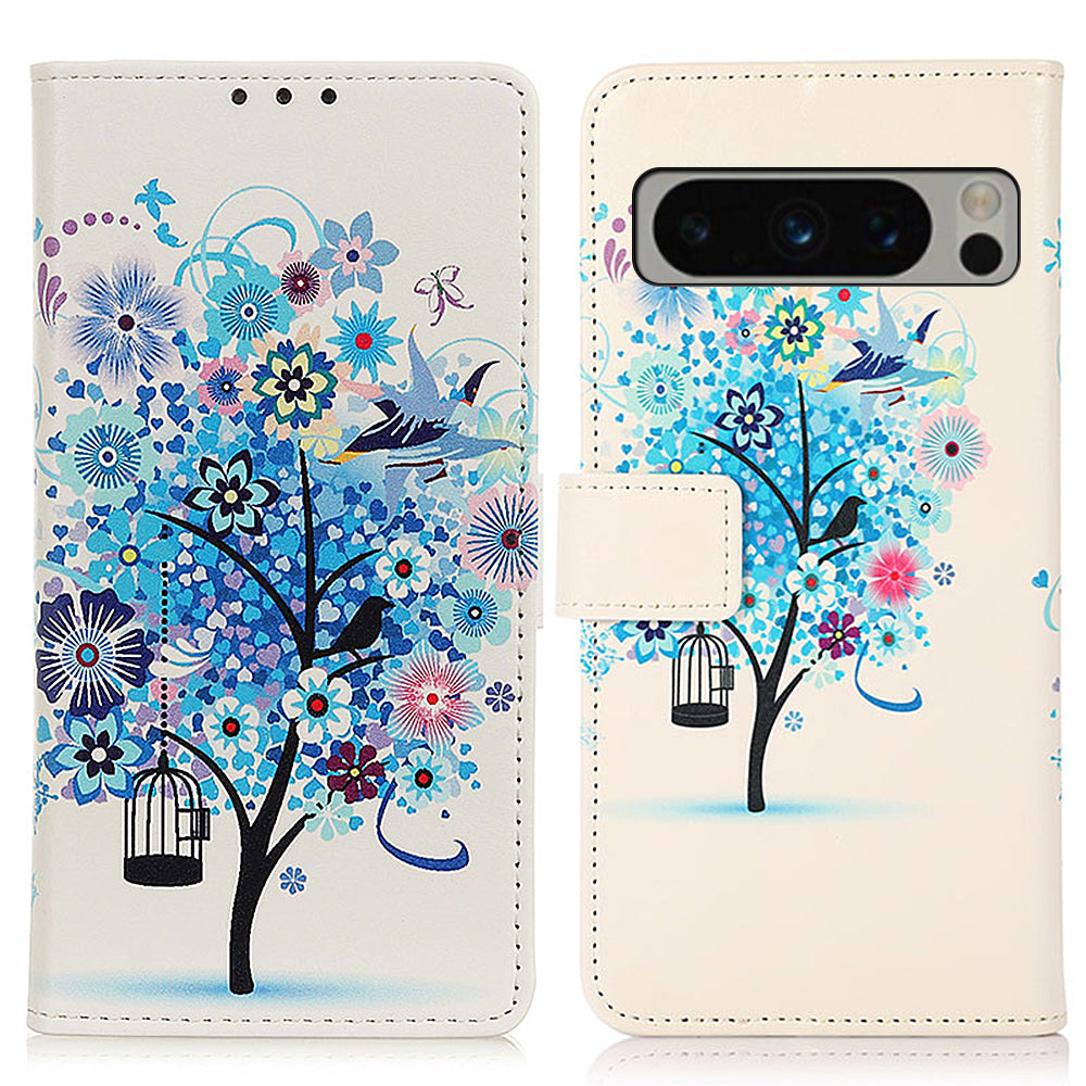 Leather Phone Case for Google Pixel 8 Pro , Stand Wallet Pattern Printing Phone Cover Shell