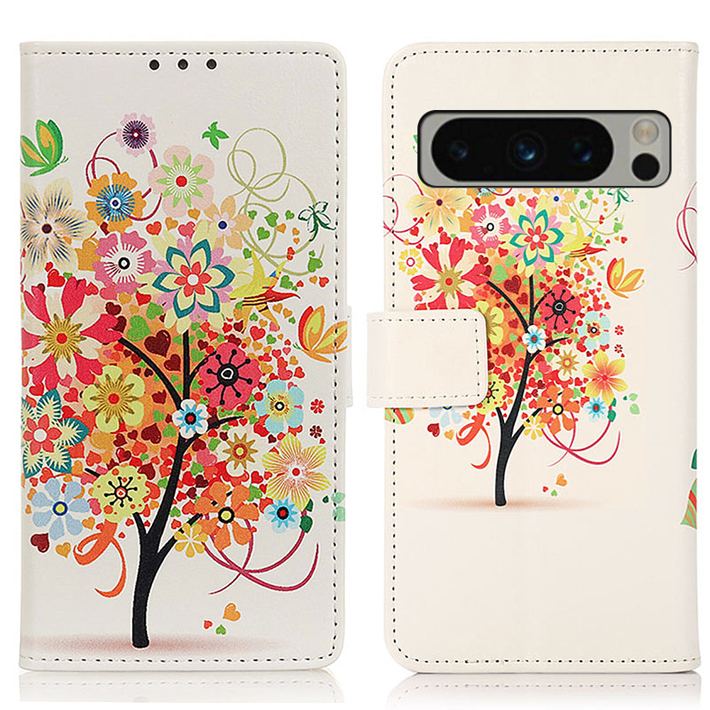 Leather Phone Case for Google Pixel 8 Pro , Stand Wallet Pattern Printing Phone Cover Shell