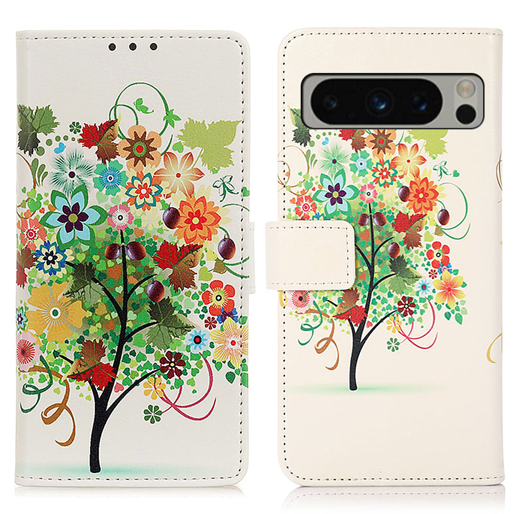 Leather Phone Case for Google Pixel 8 Pro , Stand Wallet Pattern Printing Phone Cover Shell