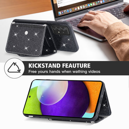 For Samsung Galaxy A72 5G / 4G Kickstand PU Leather+TPU Phone Case Glitter Phone Cover Card Holder Shell