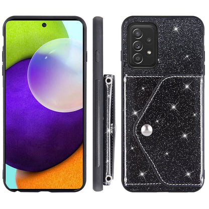 For Samsung Galaxy A72 5G / 4G Kickstand PU Leather+TPU Phone Case Glitter Phone Cover Card Holder Shell