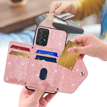 For Samsung Galaxy A72 5G / 4G Kickstand PU Leather+TPU Phone Case Glitter Phone Cover Card Holder Shell