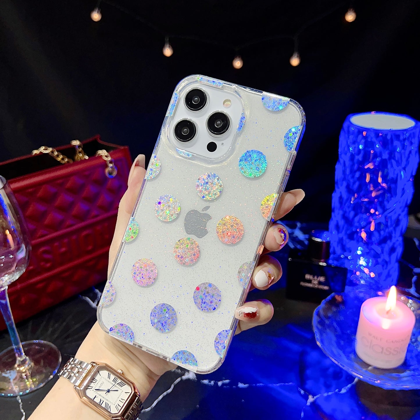 For iPhone 14 Pro Max PC+TPU Cell Phone Case Glitter Powder IMD Phone Cover