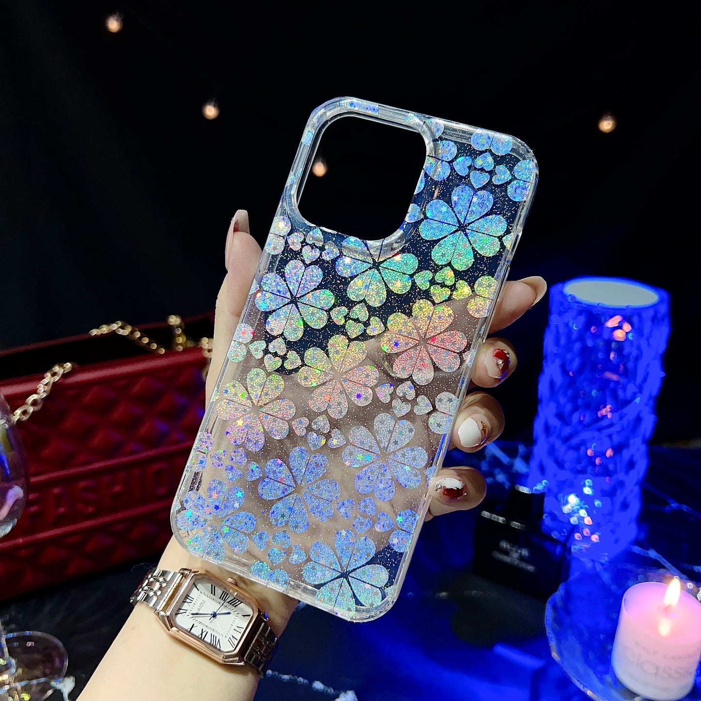 For iPhone 14 Pro Max PC+TPU Cell Phone Case Glitter Powder IMD Phone Cover