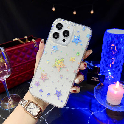 For iPhone 14 Pro IMD Phone Case PC+TPU Glitter Powder Protective Phone Cover