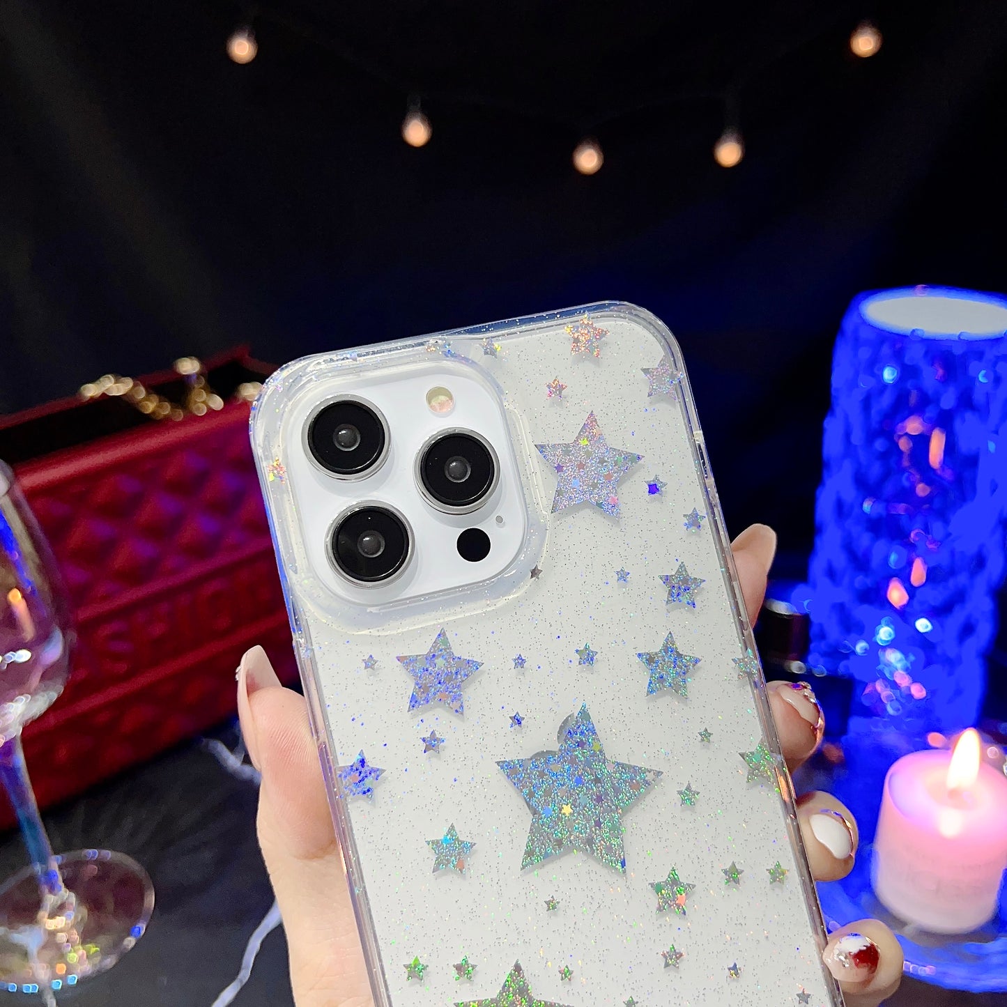 For iPhone 14 Pro IMD Phone Case PC+TPU Glitter Powder Protective Phone Cover