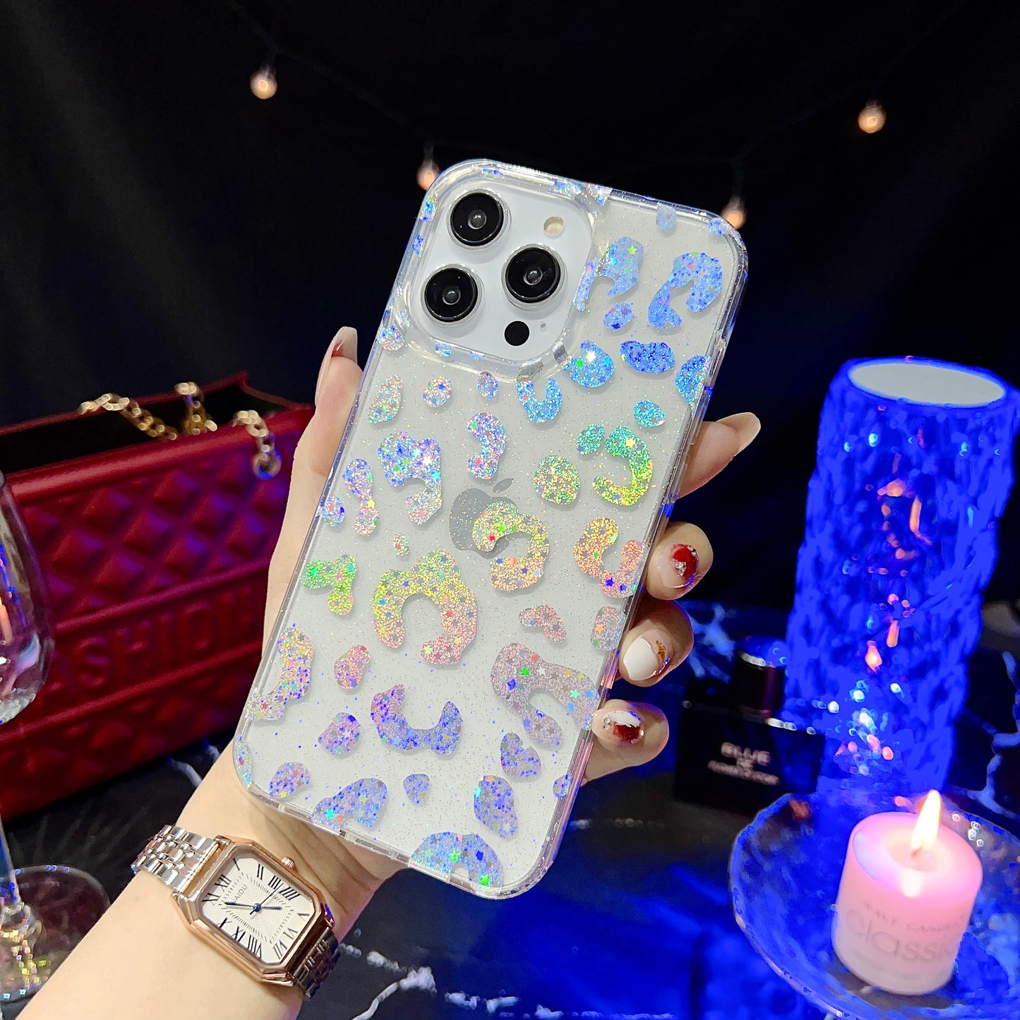 For iPhone 14 Pro IMD Phone Case PC+TPU Glitter Powder Protective Phone Cover