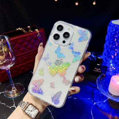 For iPhone 14 Pro IMD Phone Case PC+TPU Glitter Powder Protective Phone Cover