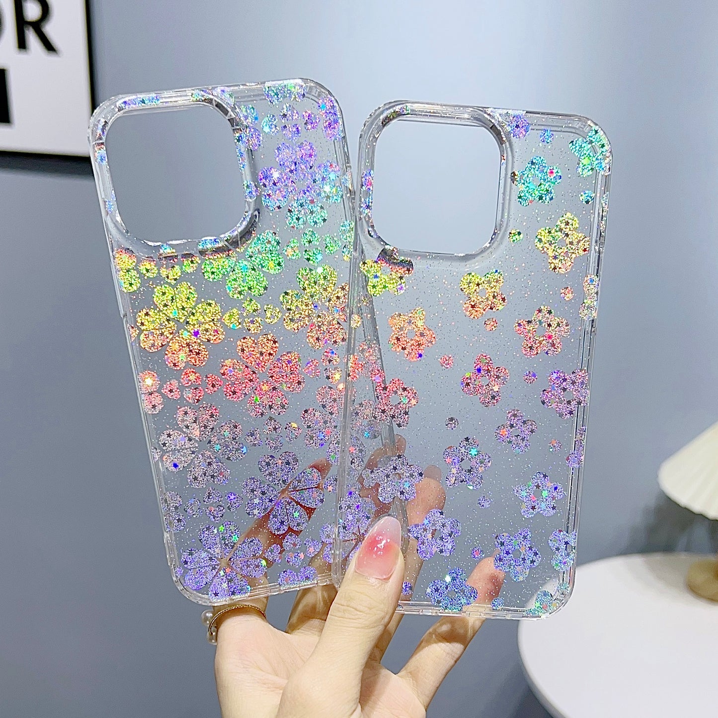 For iPhone 14 Pro IMD Phone Case PC+TPU Glitter Powder Protective Phone Cover