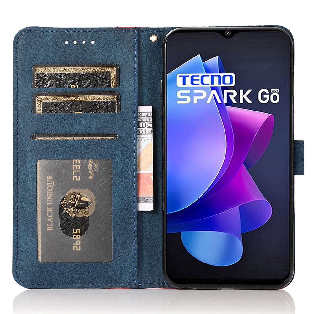 For Tecno Spark Go 2023 4G Splicing PU Leather Phone Case Anti-drop Stand Wallet Cover