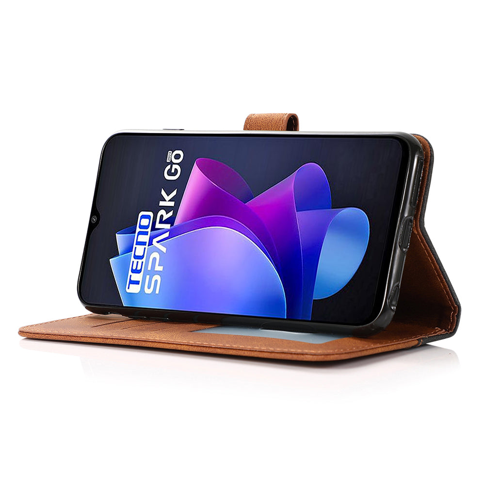 For Tecno Spark Go 2023 4G Splicing PU Leather Phone Case Anti-drop Stand Wallet Cover