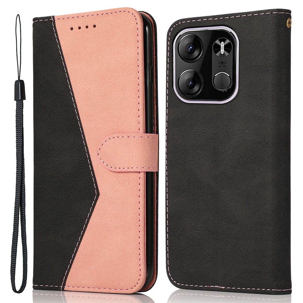 For Tecno Spark Go 2023 4G Splicing PU Leather Phone Case Anti-drop Stand Wallet Cover