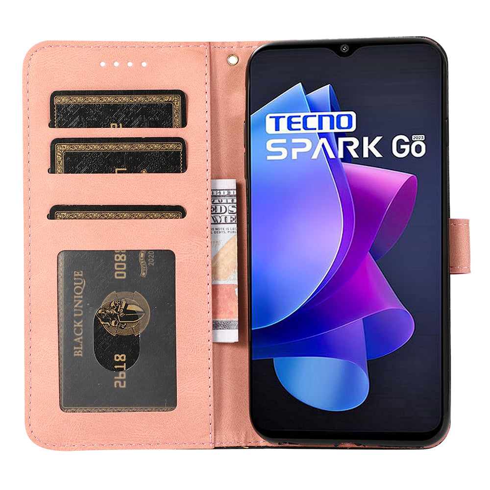 For Tecno Spark Go 2023 4G Splicing PU Leather Phone Case Anti-drop Stand Wallet Cover