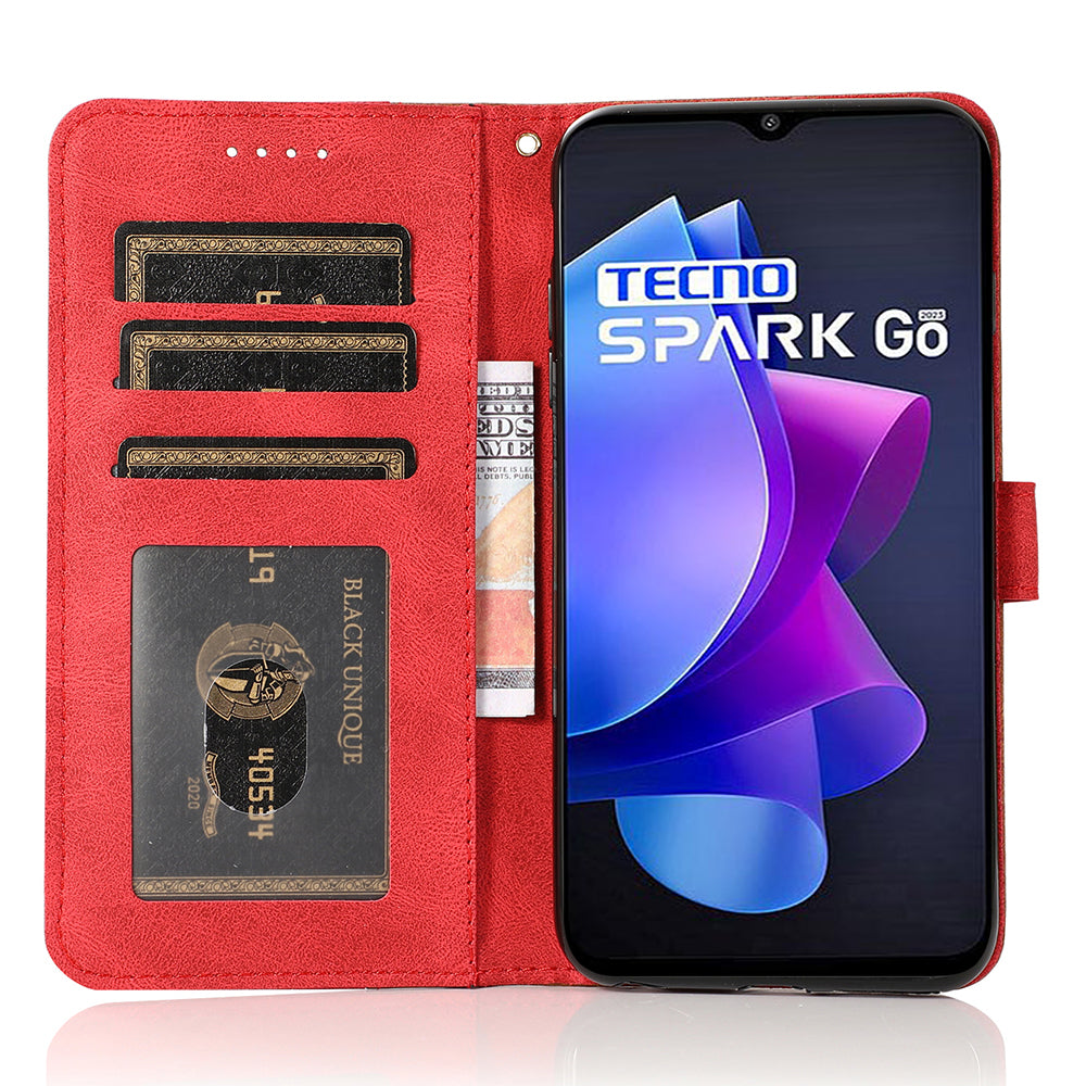 For Tecno Spark Go 2023 4G Splicing PU Leather Phone Case Anti-drop Stand Wallet Cover