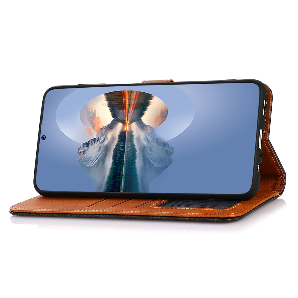 KHAZNEH Phone Leather Cover for Google Pixel 8 Pro Gold Button Magnetic Case with Stand Wallet