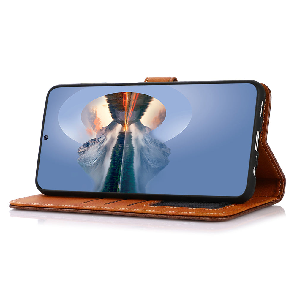 KHAZNEH Phone Leather Cover for Google Pixel 8 Pro Gold Button Magnetic Case with Stand Wallet