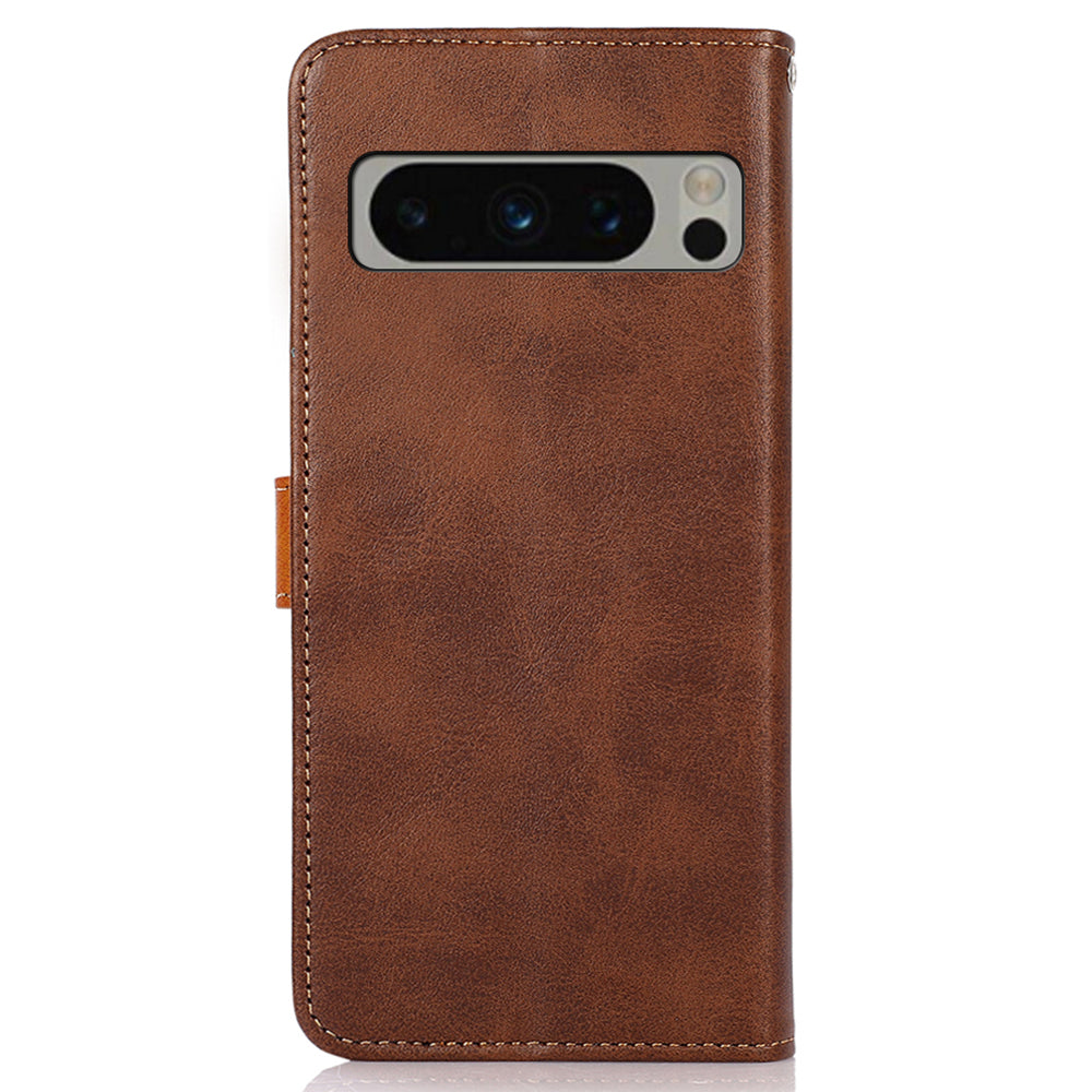 KHAZNEH Phone Leather Cover for Google Pixel 8 Pro Gold Button Magnetic Case with Stand Wallet