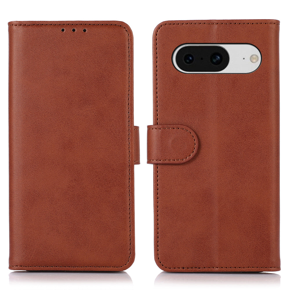 PU Leather Phone Case for Google Pixel 8 , Cowhide Texture Protective Cover with Stand Wallet