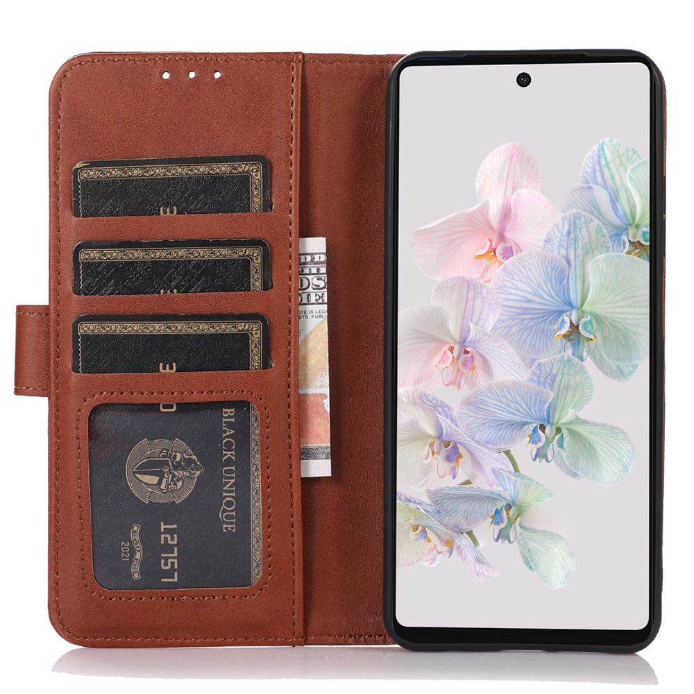 PU Leather Phone Case for Google Pixel 8 , Cowhide Texture Protective Cover with Stand Wallet