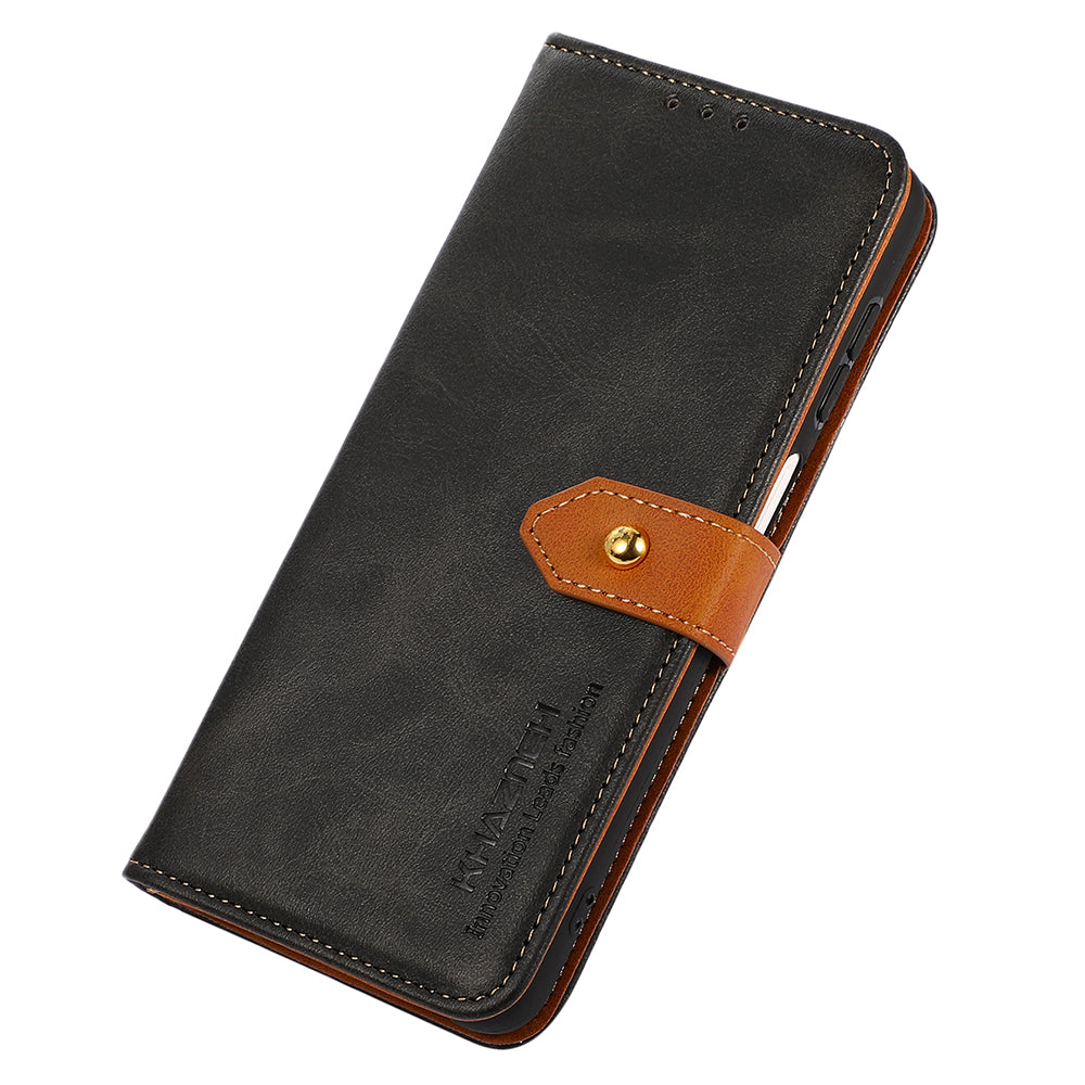 KHAZNEH For Google Pixel 8 PU Leather Phone Cover Gold Button Magnetic Case with Stand Wallet