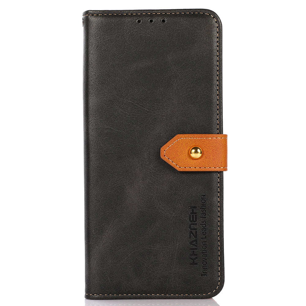 KHAZNEH For Google Pixel 8 PU Leather Phone Cover Gold Button Magnetic Case with Stand Wallet