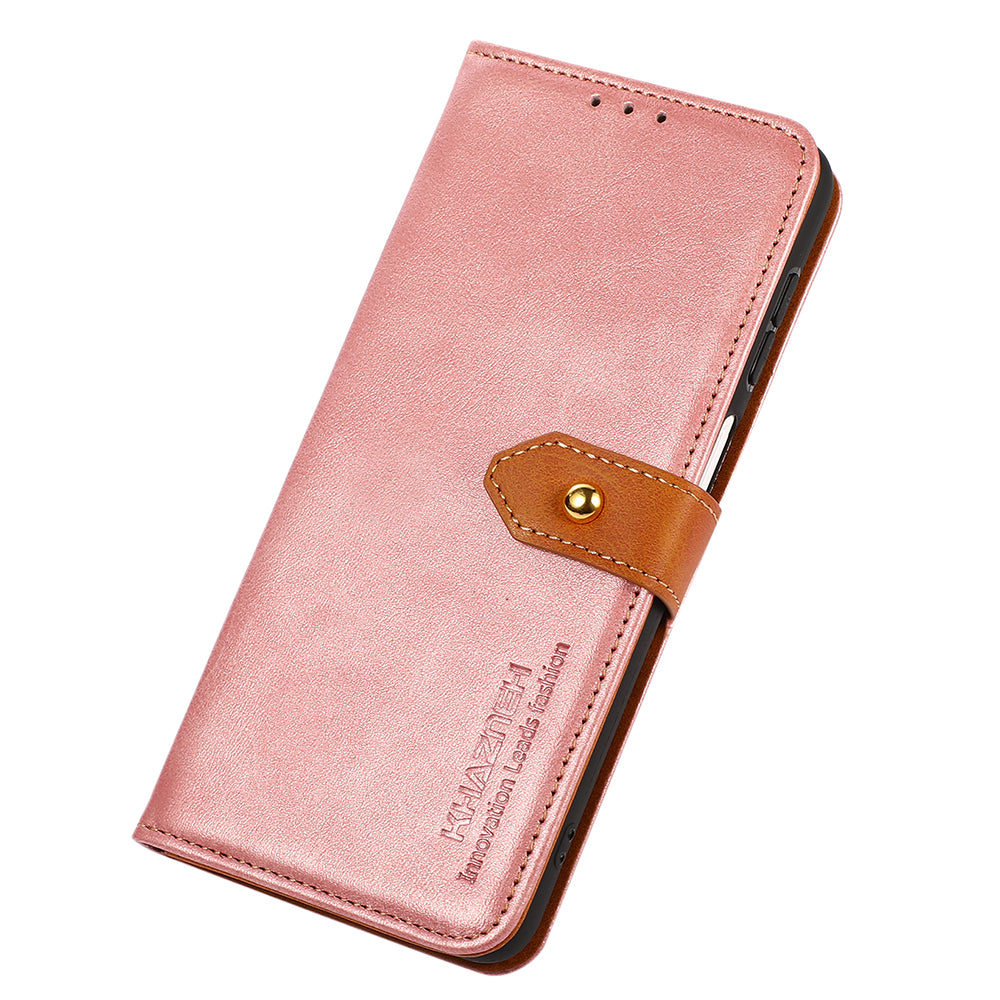 KHAZNEH For Google Pixel 8 PU Leather Phone Cover Gold Button Magnetic Case with Stand Wallet