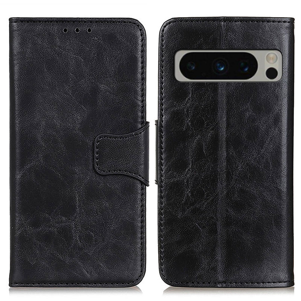 For Google Pixel 8 Pro Split Leather Flip Cover Crazy Horse Texture Anti-Drop Wallet Phone Case with Stand