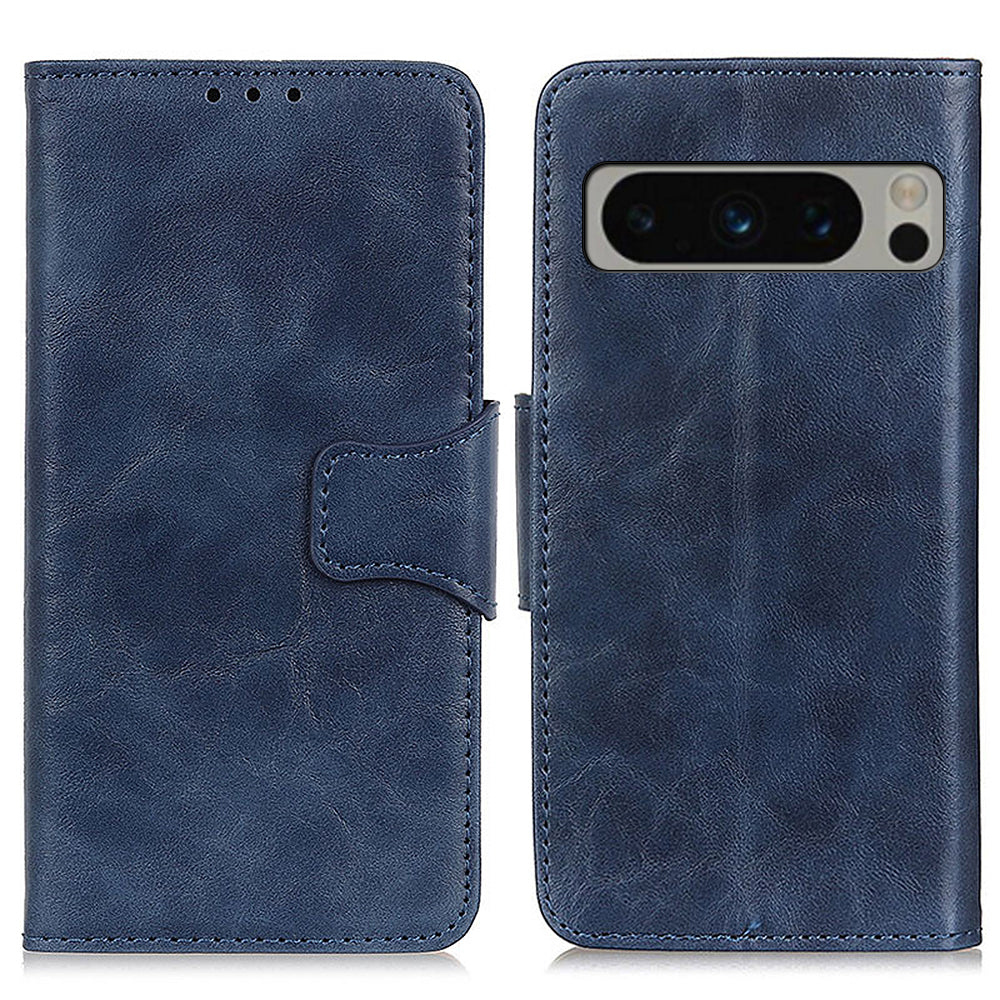 For Google Pixel 8 Pro Split Leather Flip Cover Crazy Horse Texture Anti-Drop Wallet Phone Case with Stand