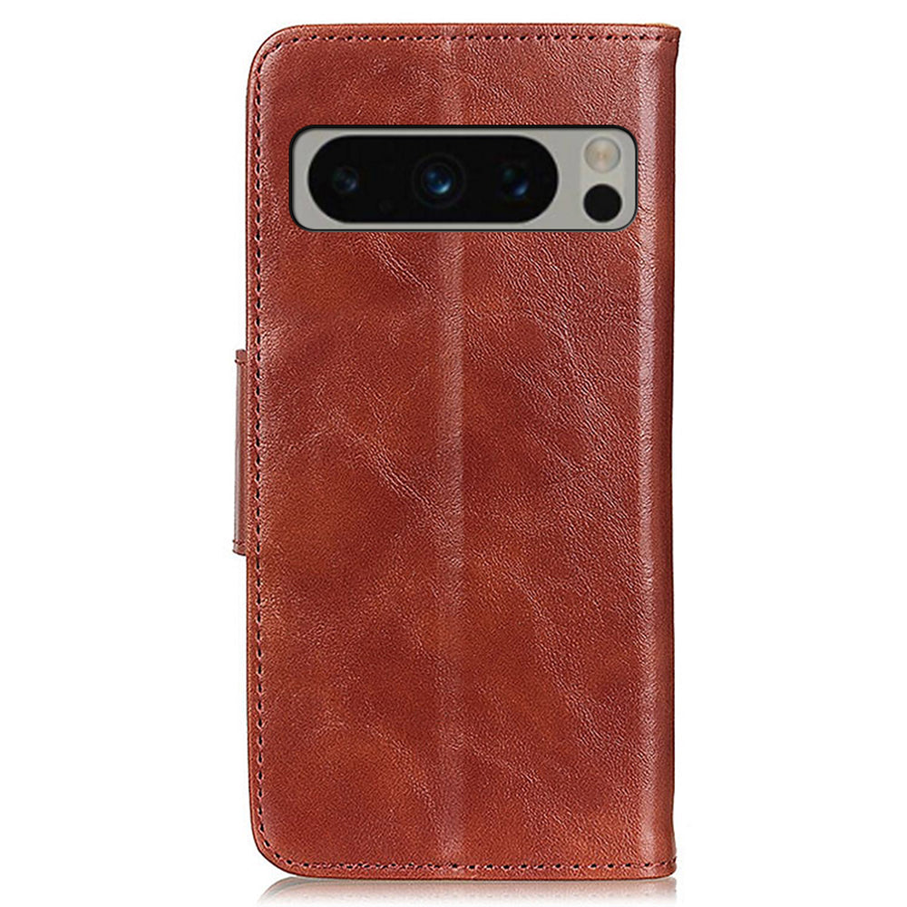For Google Pixel 8 Pro Split Leather Flip Cover Crazy Horse Texture Anti-Drop Wallet Phone Case with Stand