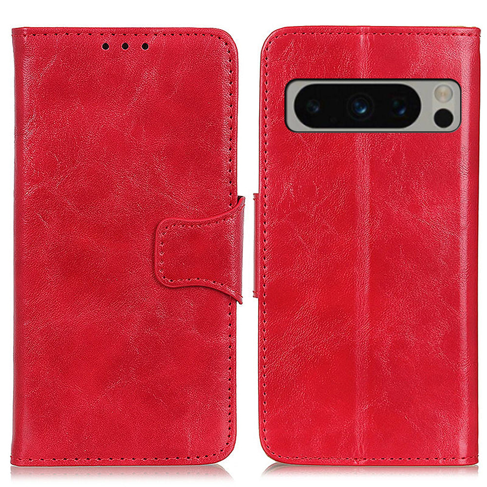 For Google Pixel 8 Pro Split Leather Flip Cover Crazy Horse Texture Anti-Drop Wallet Phone Case with Stand