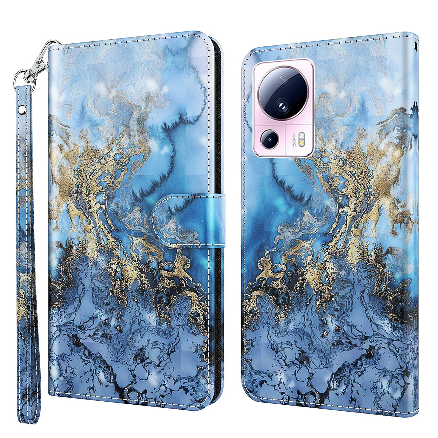 For Xiaomi 13 Lite / Civi 2 5G PU Leather Wallet Phone Case 3D Pattern Printing Phone Stand Cover with Strap